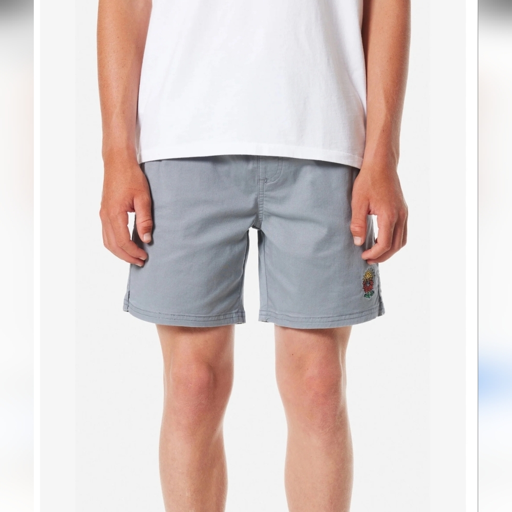 NEW Katin Frank Embroidered Gray Khaki Shorts Boy's Size Medium 10-12
